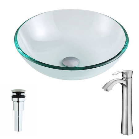 Anzzi Etude Clear Finish Vessel Sink with Harmony Brushed Nickel Faucet LSAZ087-095B